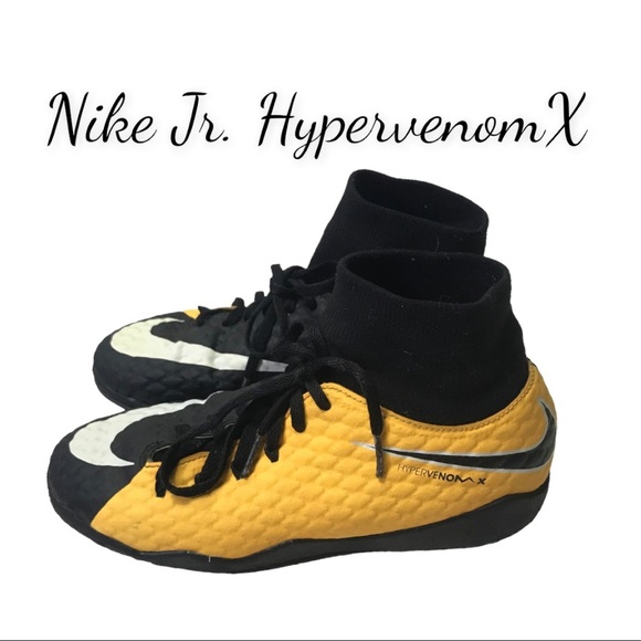 Nike Jr HypervenomX Youth Soccer Shoes - Black/Gold/White - Picture 1 of 14